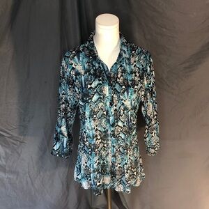 Vintage 90’s Fashion Bug Blue and Black Blouse Size Large